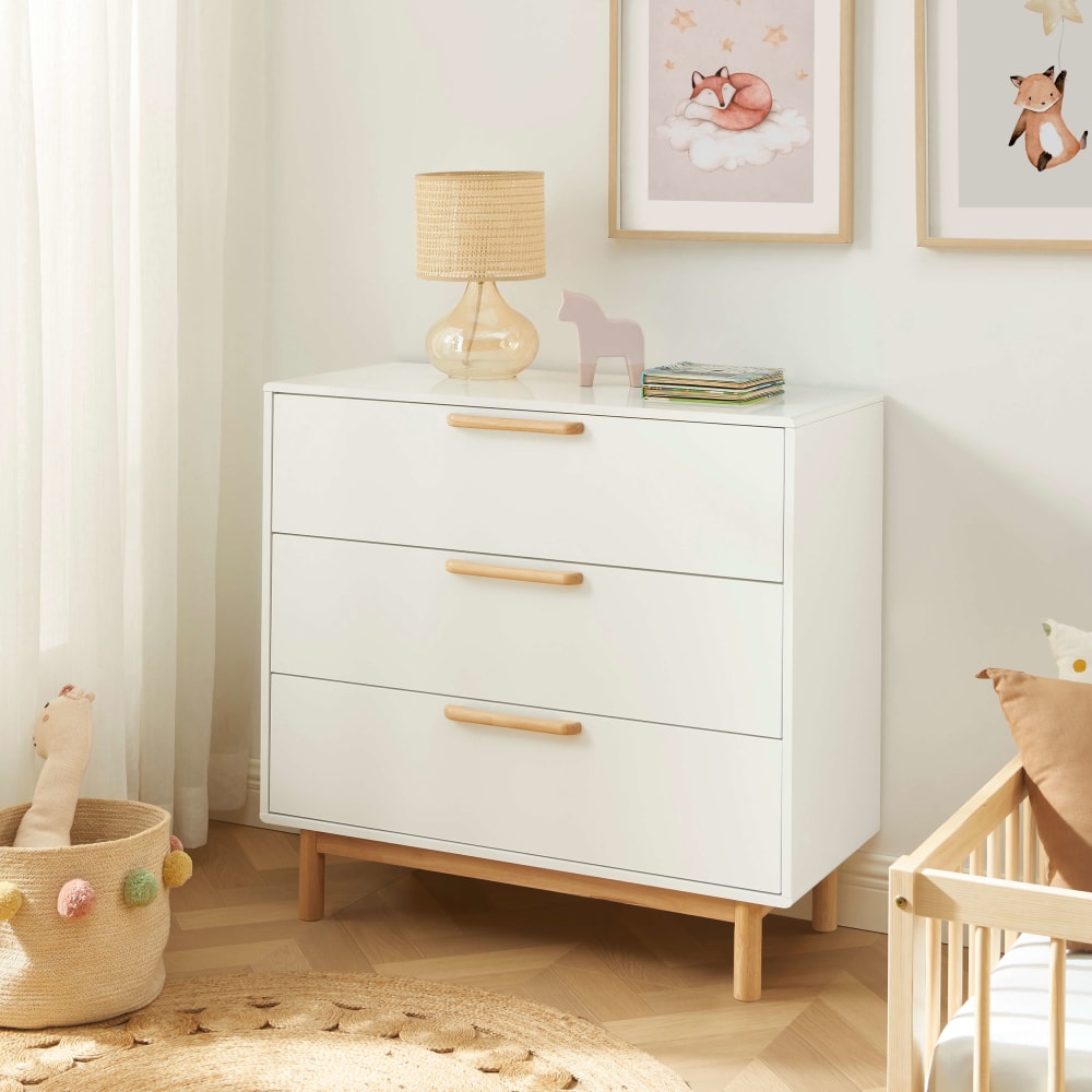 Commode enfant blanc 3 tiroirs 90cm (Baita) - Image 1