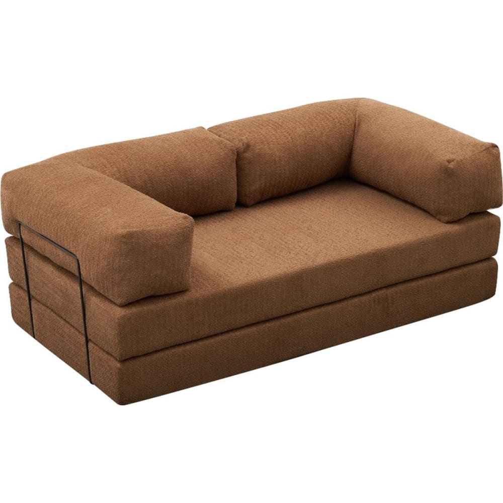 Canapé convertible 3 places en tissu bouclé marron Canapé convertible 3 places en tissu bouclé marron