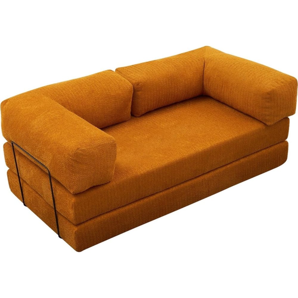 Canapé convertible 3 places en tissu bouclé orange Canapé convertible 3 places en tissu bouclé orange