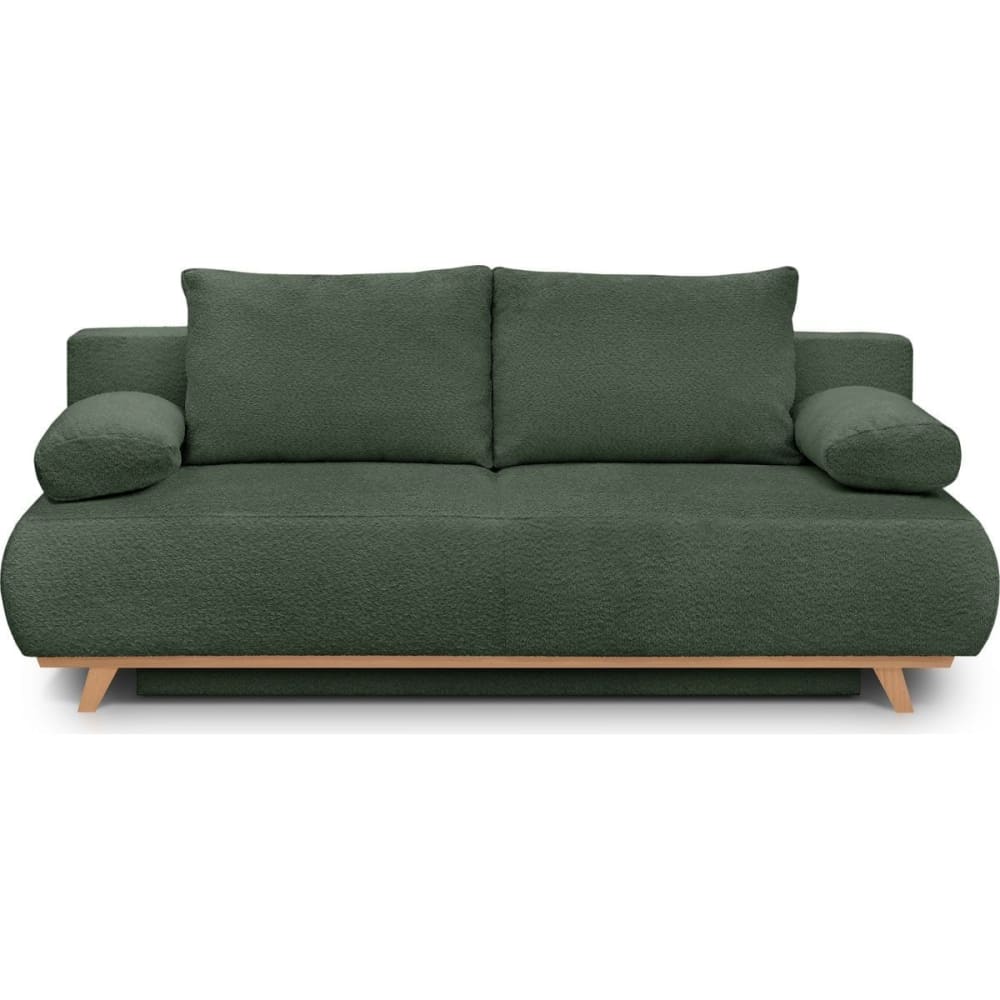 Canapé convertible 3 places avec coffre en tissu bouclé vert foncé
