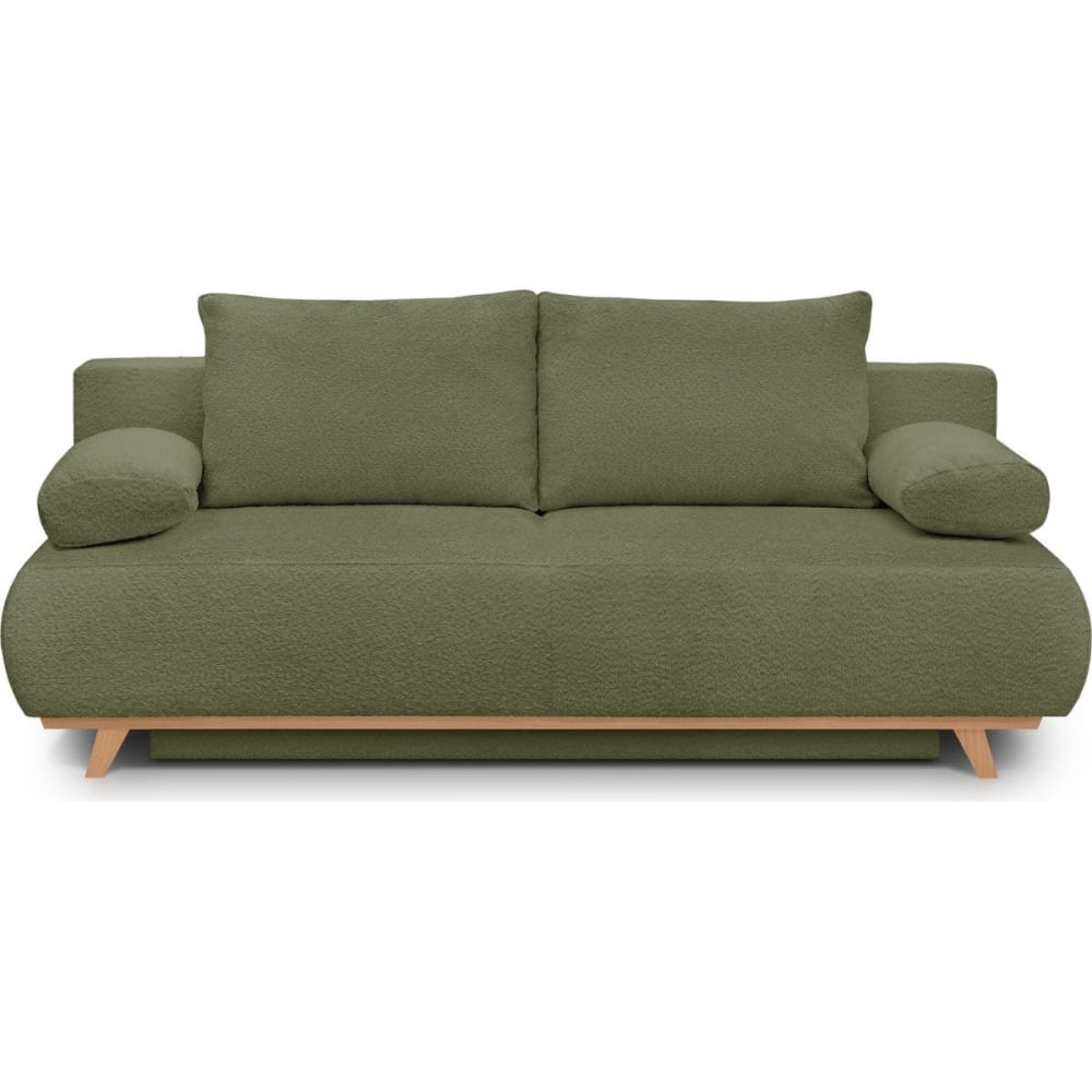 Canapé convertible 3 places avec coffre en tissu bouclé vert olive