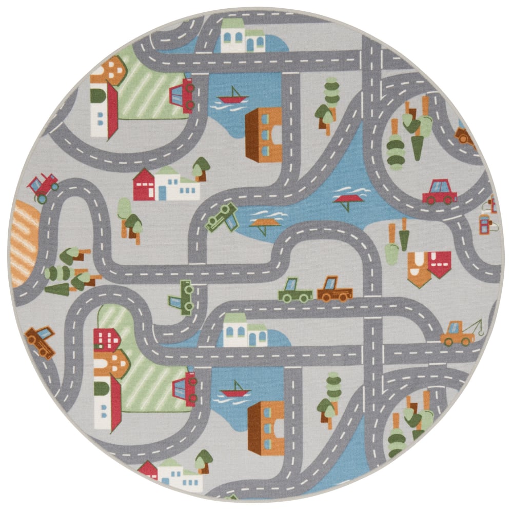 Snapstyle Kinder Spielteppich rund Straße, grau 133x133 cm Pp - Polypropylen Kinder