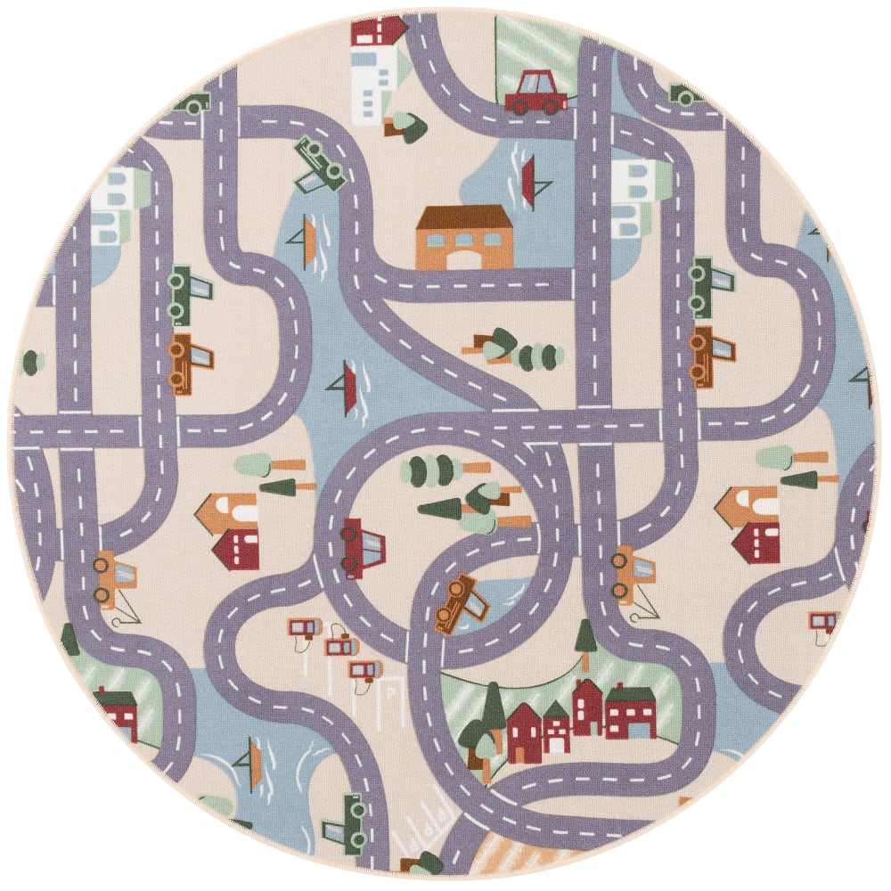 Snapstyle Kinder Spielteppich rund Straße, beige 200x200 cm Pp - Polypropylen Kinder