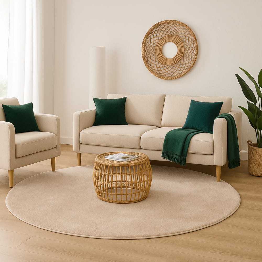 Kunstfellteppich Soft Rund, beige 120x120 cm - Maisons Du Monde