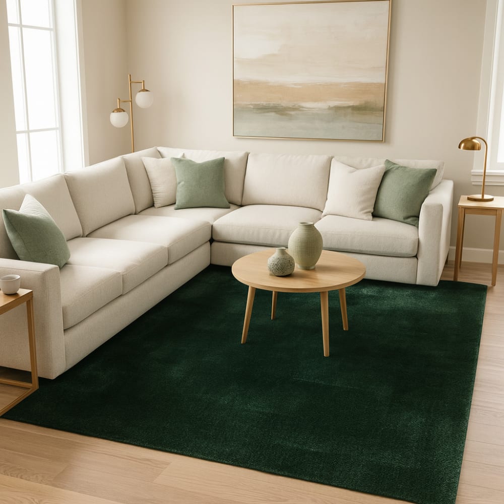 Tapis en fausse fourrure uni vert foncé 120x170 cm — vue 3