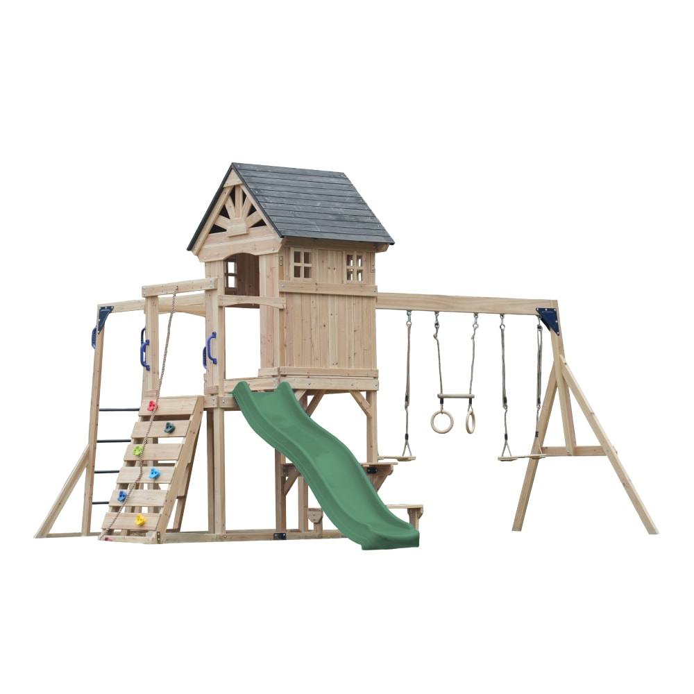 Axi Spielturm aus Holz mit 2 Schaukeln - Grüne Rutsche style modern Grün Holz