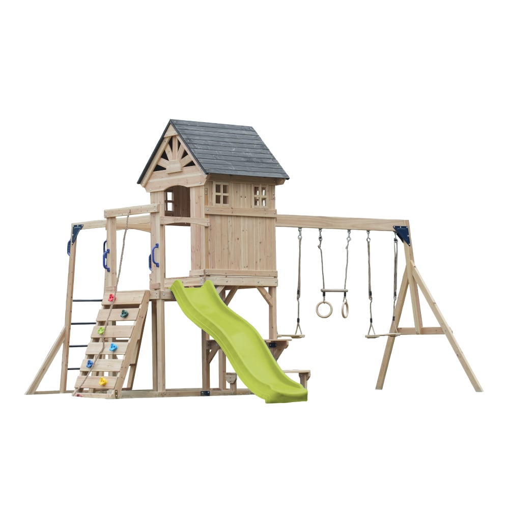 Axi Spielturm aus Holz mit 2 Schaukeln - Hellgrüne Rutsche style modern - Holz