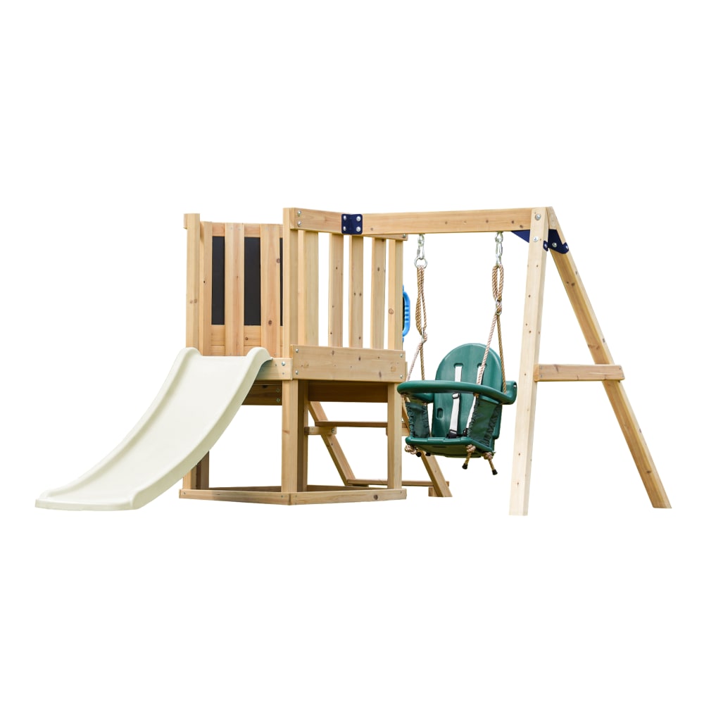 Axi Klettergerüst mit Babyschaukel und Kletterwand - Rutsche in Creme Weiß style modern Beige Holz