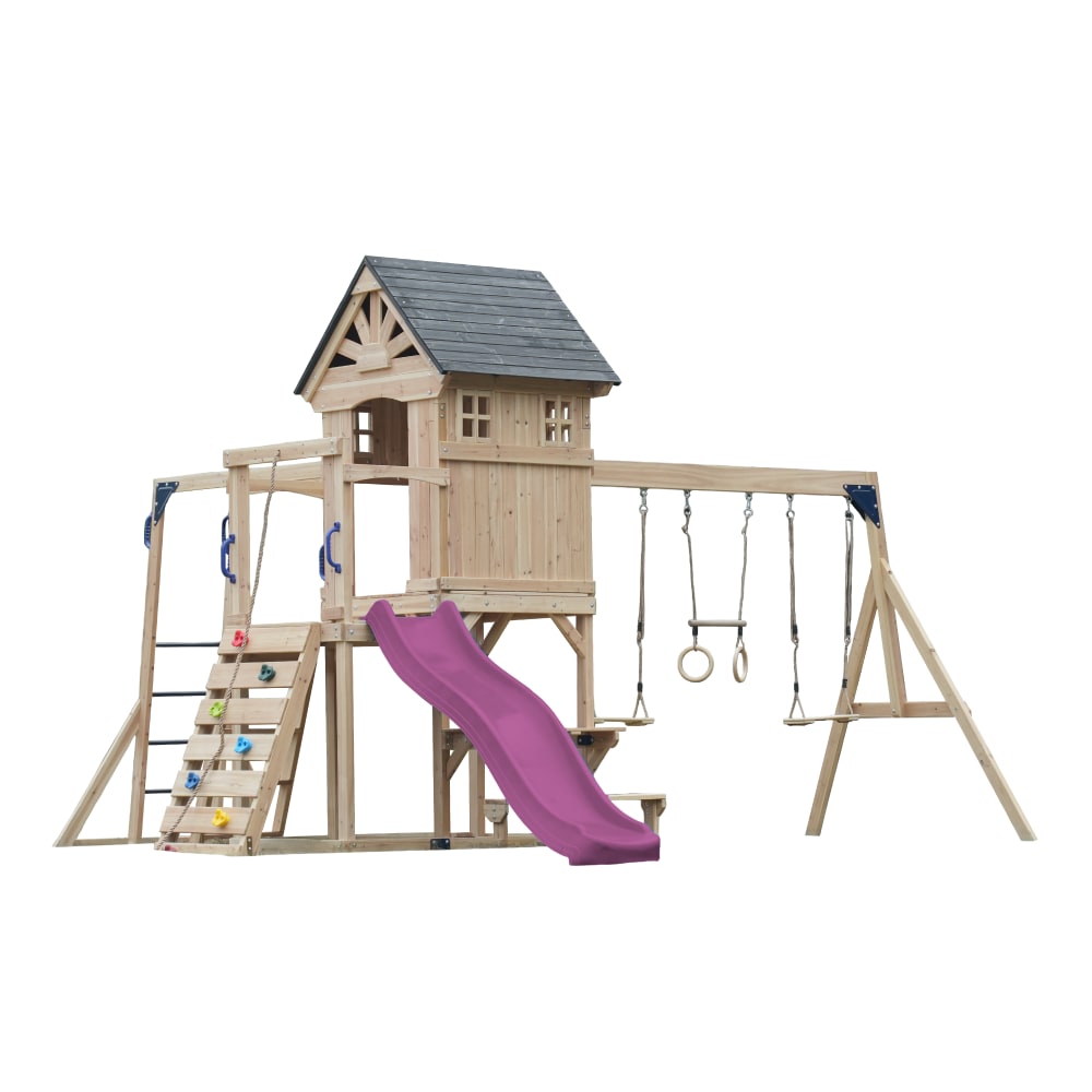Axi Spielturm aus Holz mit 2 Schaukeln - Lila Rutsche style modern Violett Holz