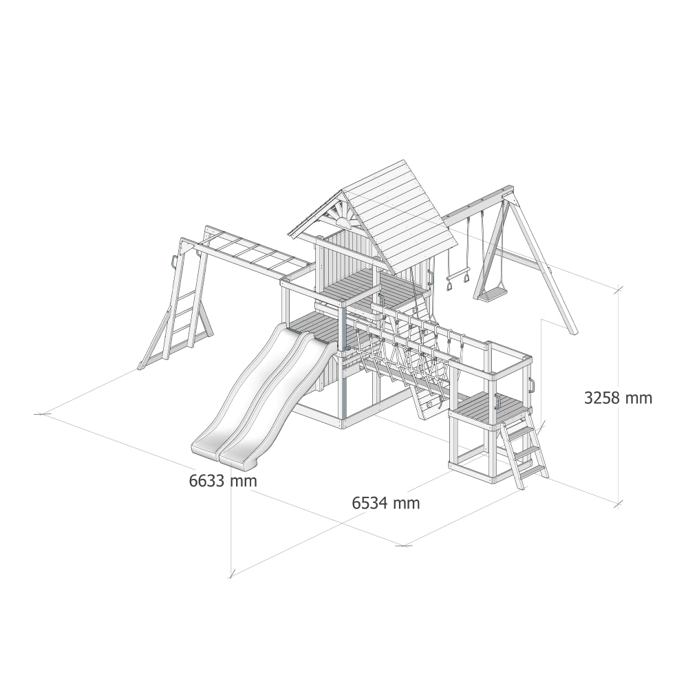 Spielturm aus Holz mit 2 Schaukeln - Creme Doppelrutsche -