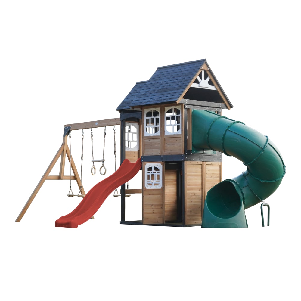 Aire de jeux en bois, - rouge
