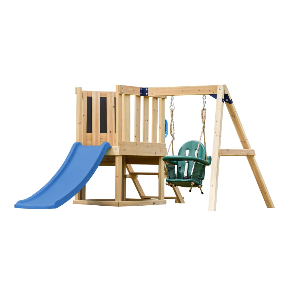 Axi Klettergerüst mit Babyschaukel und Kletterwand - Rutsche in Blau style modern Blau Holz