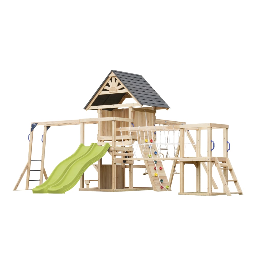 Axi Spielturm aus Holz mit 2 Schaukeln - Hellgrüne Doppelrutsche style modern - Holz