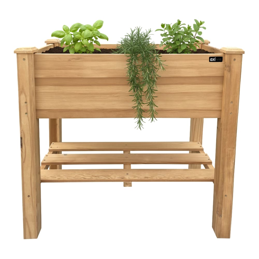Jardinière surélevée avec tablette de rangement - bois - marron