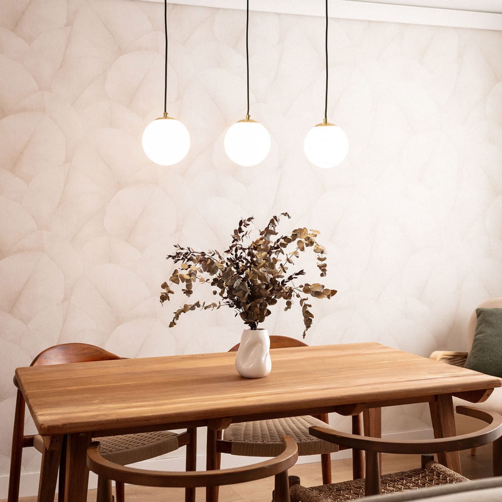 Suspension avec 3 points lumineux en verre - laiton — vue 3
