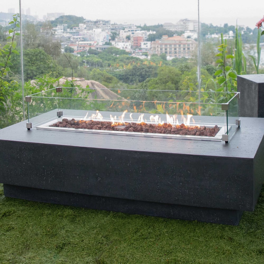 Brasero à gaz en béton fibré gris foncé 142x35x35 cm