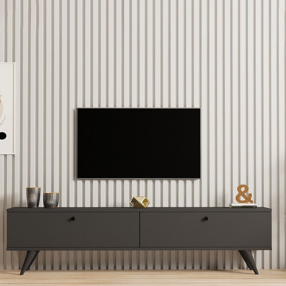 Meuble tv 2 portes en bois l160cm - gris anthracite