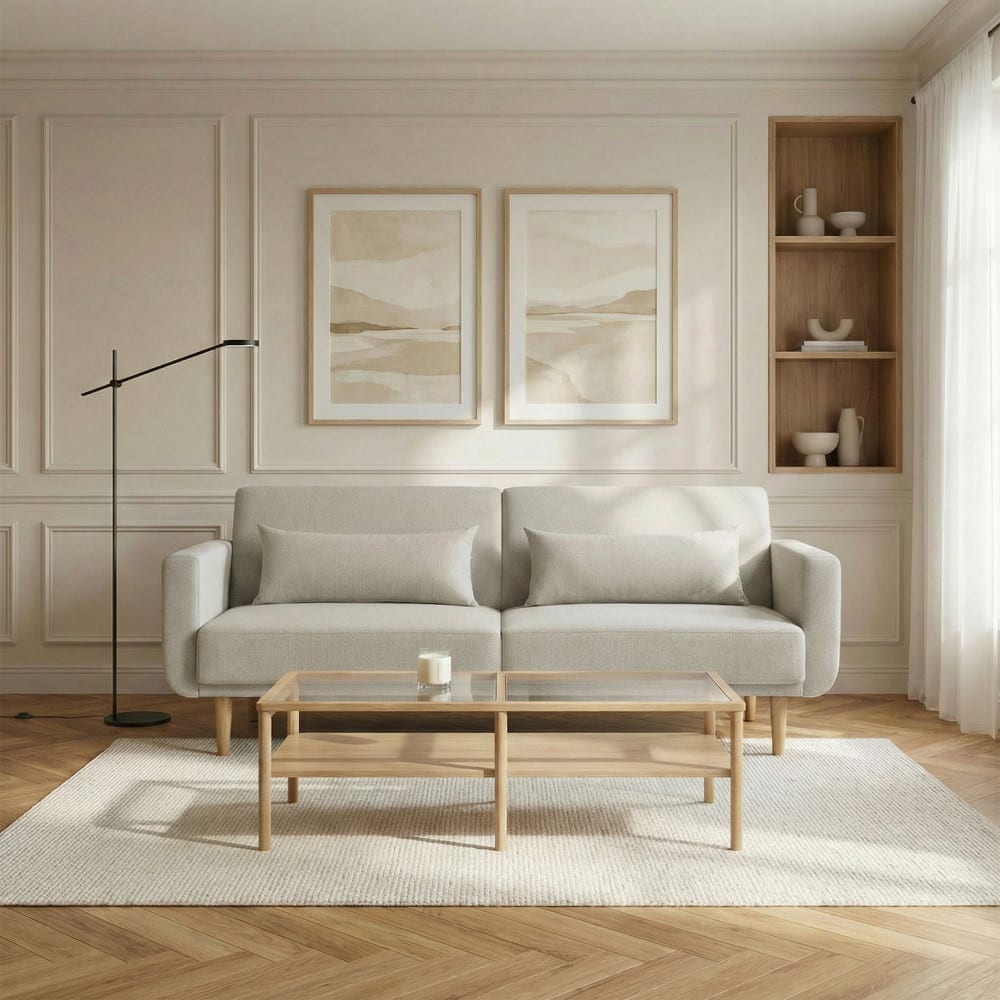 Canapé convertible 3 places en tissu - beige