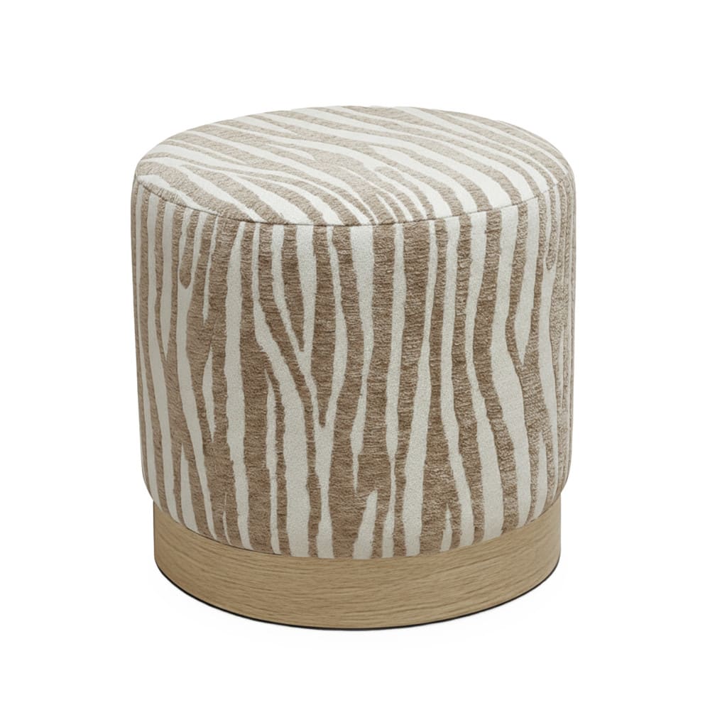Pouf rond en tissu imprimé zèbre ø 40cm - taupe