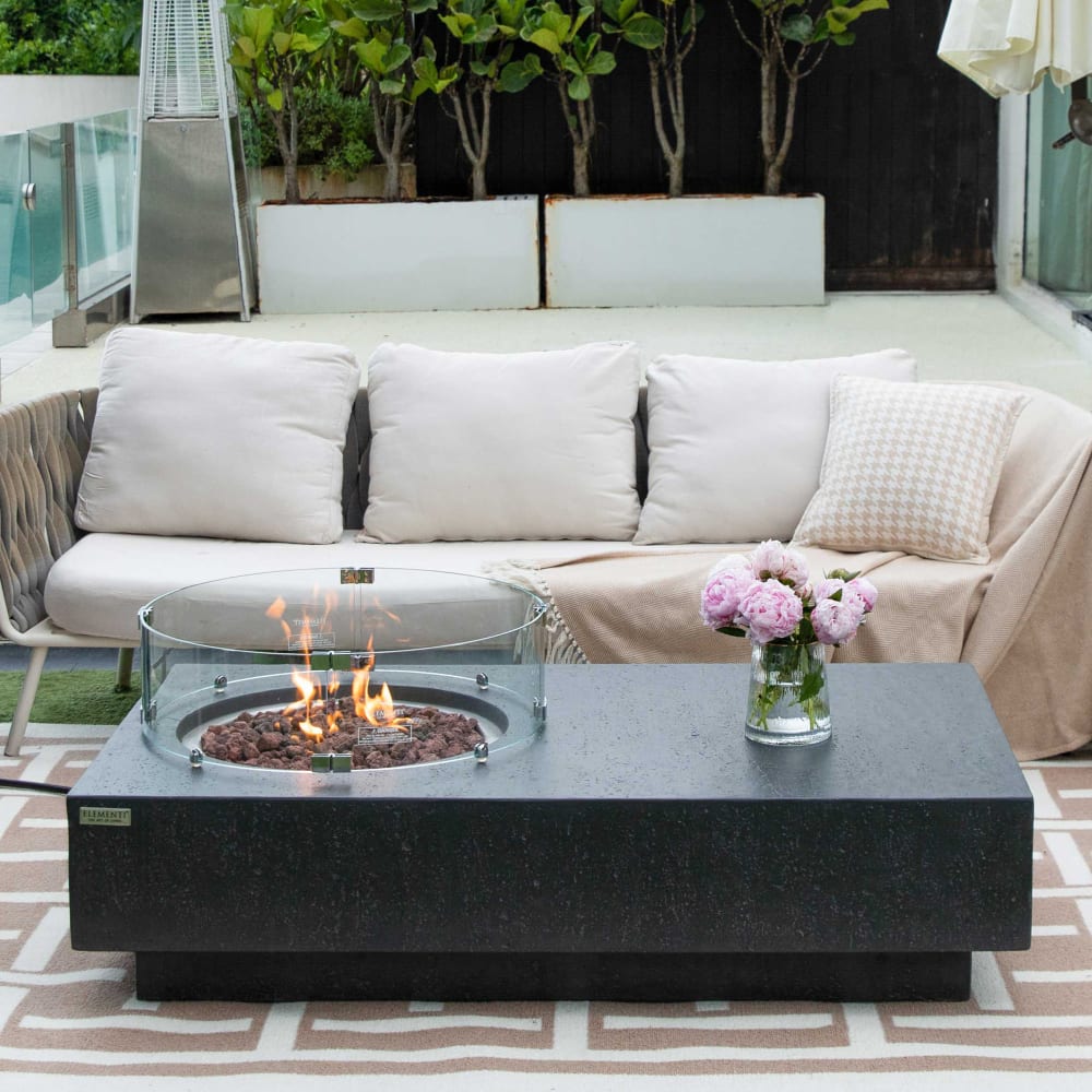 Brasero à gaz en béton fibré gris foncé 142x81x35 cm