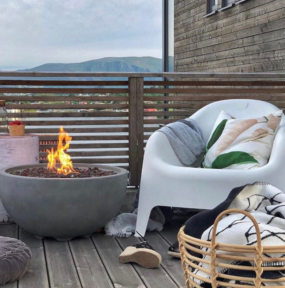 Ensemble brasero à gaz 2 pièces en béton fibré gris  D67x35 cm