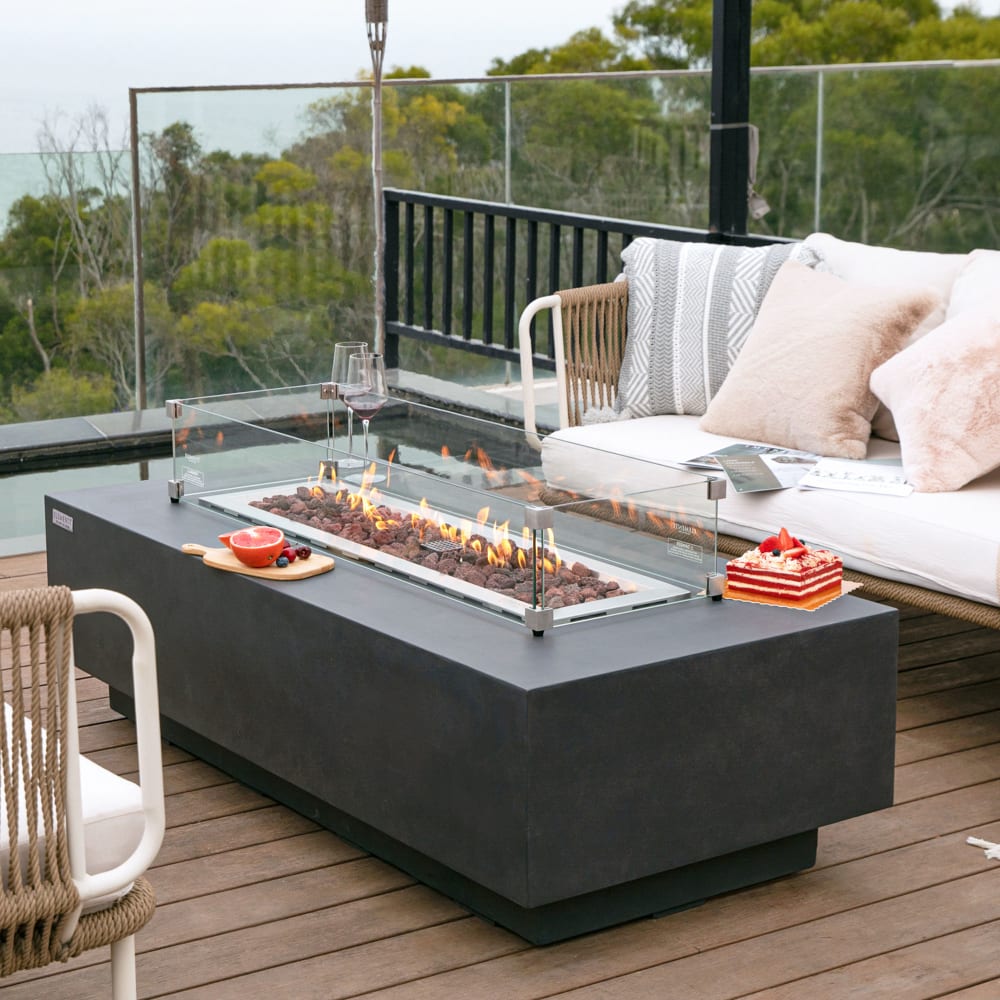 Brasero à gaz en béton fibré gris foncé 152x69x43 cm