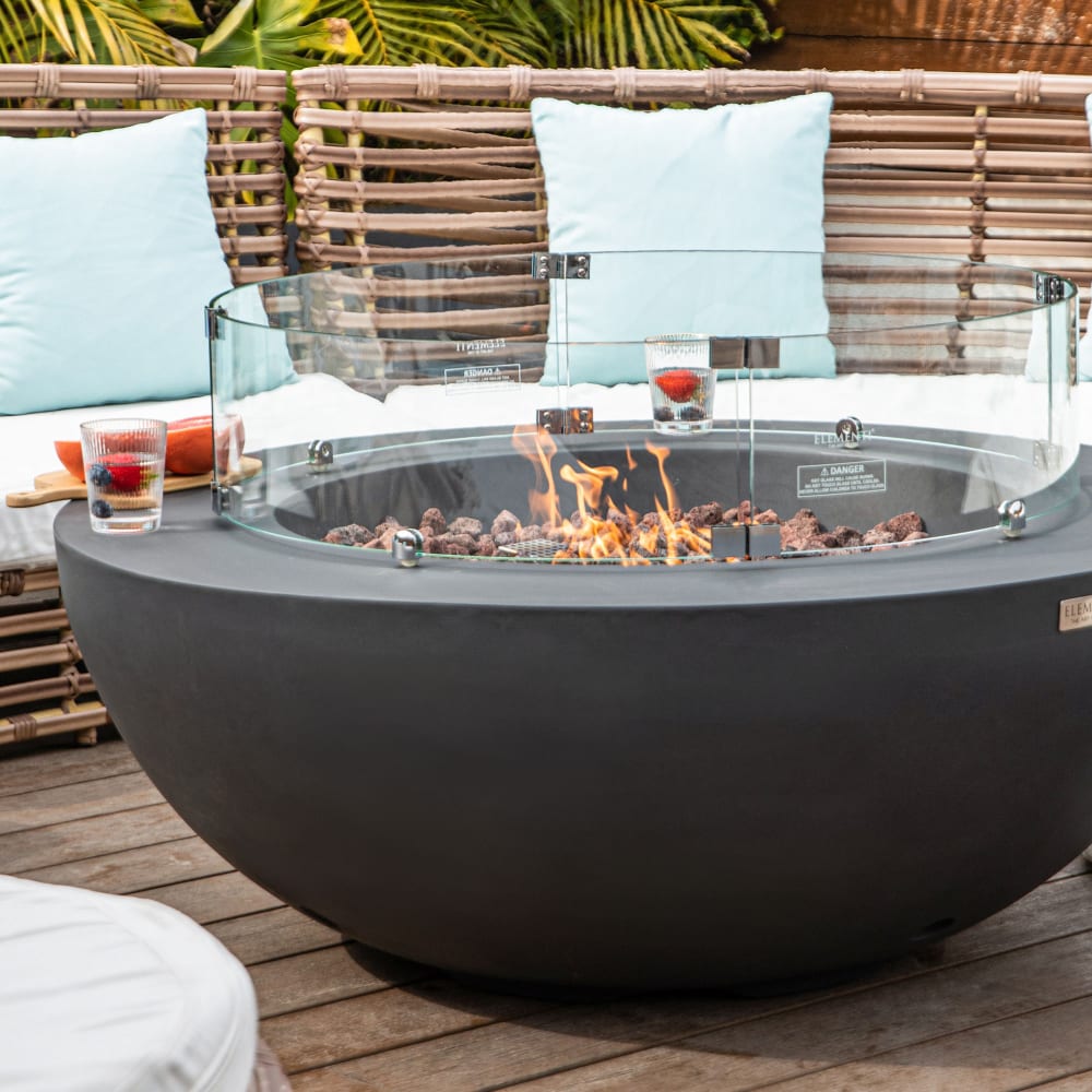 Ensemble brasero à gaz 4 pièces en béton fibré gris foncé D107x40 cm