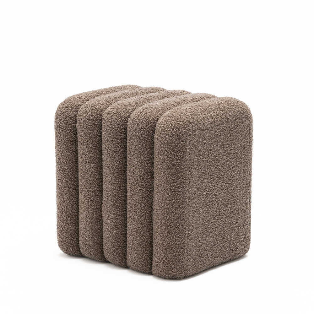 Pouf rembourré en tissu bouclette - taupe