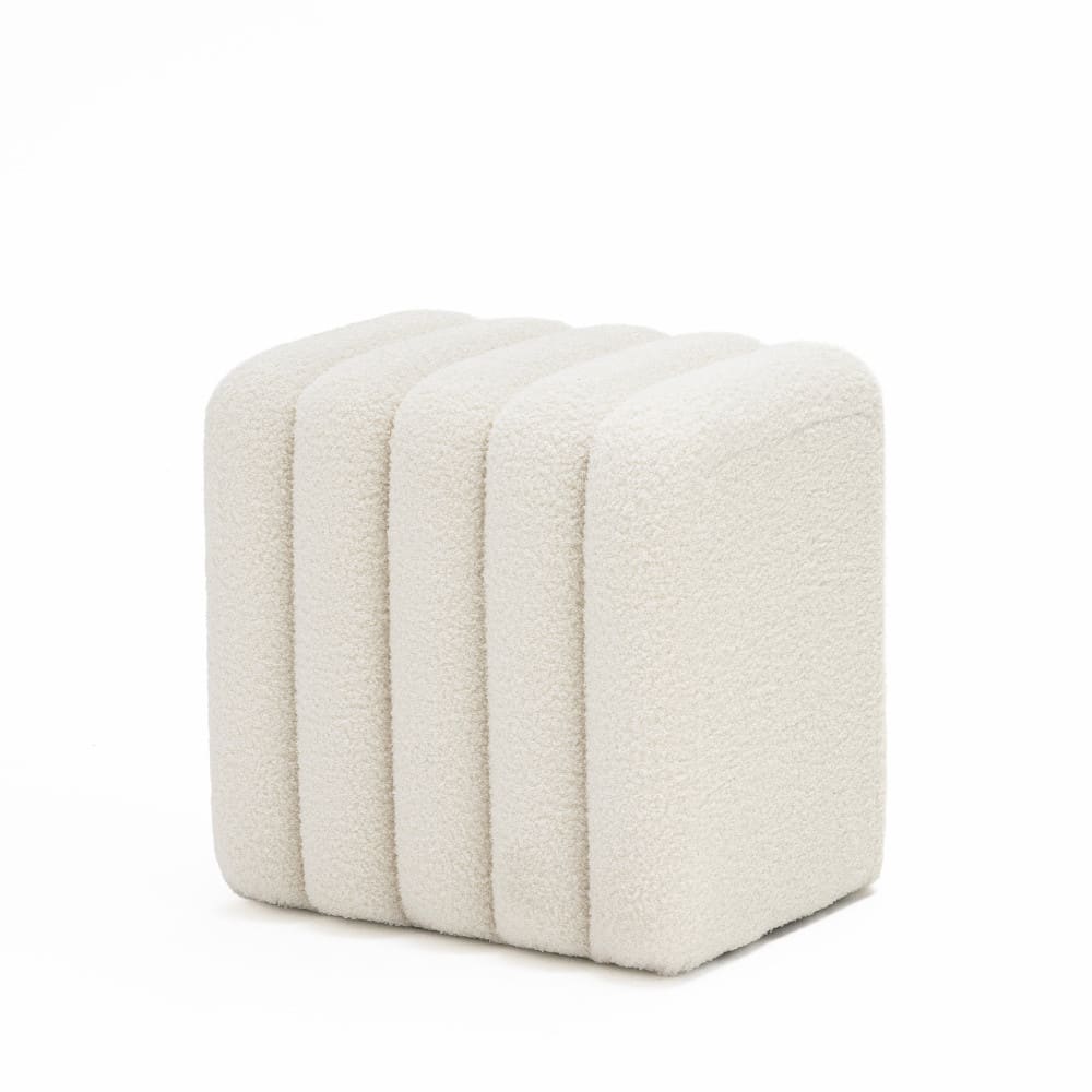Pouf rembourré en tissu bouclette - blanc