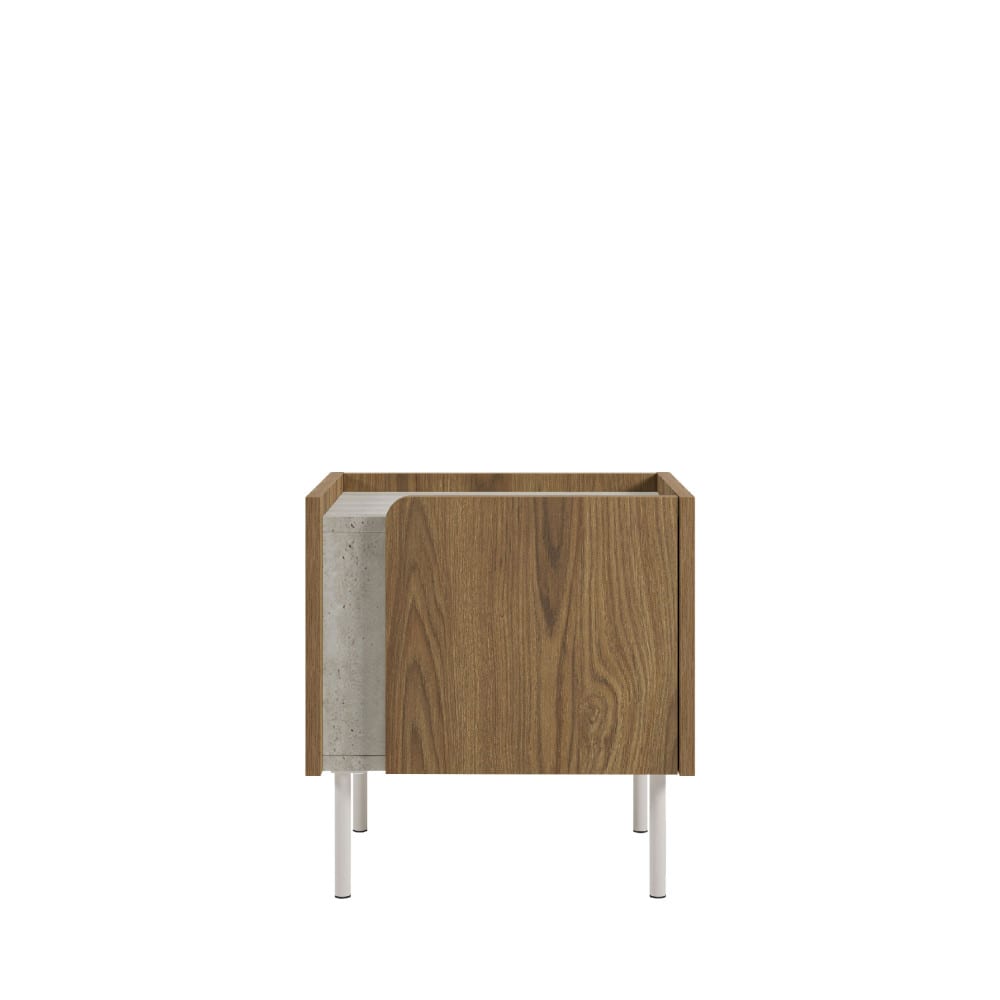 Table de chevet 1 porte en bois et effet travertin - Bois foncé