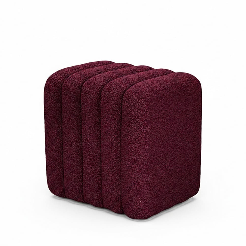 Pouf rembourré en tissu bouclette - Bordeaux