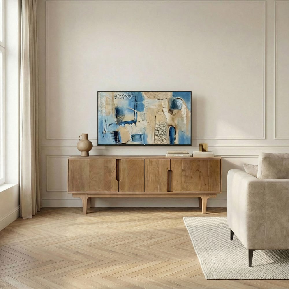 Meuble tv 4 portes en bois massif L150cm - Bois foncé