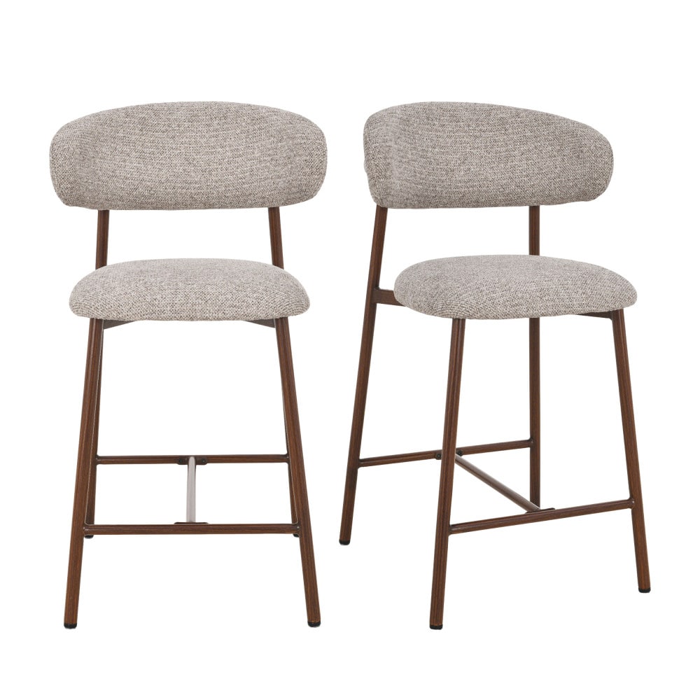 Lot de 2 chaises de bar tissu pieds bois foncé h65cm - marron chiné Lot de 2 chaises de bar tissu pieds bois foncé h65cm - marron chiné