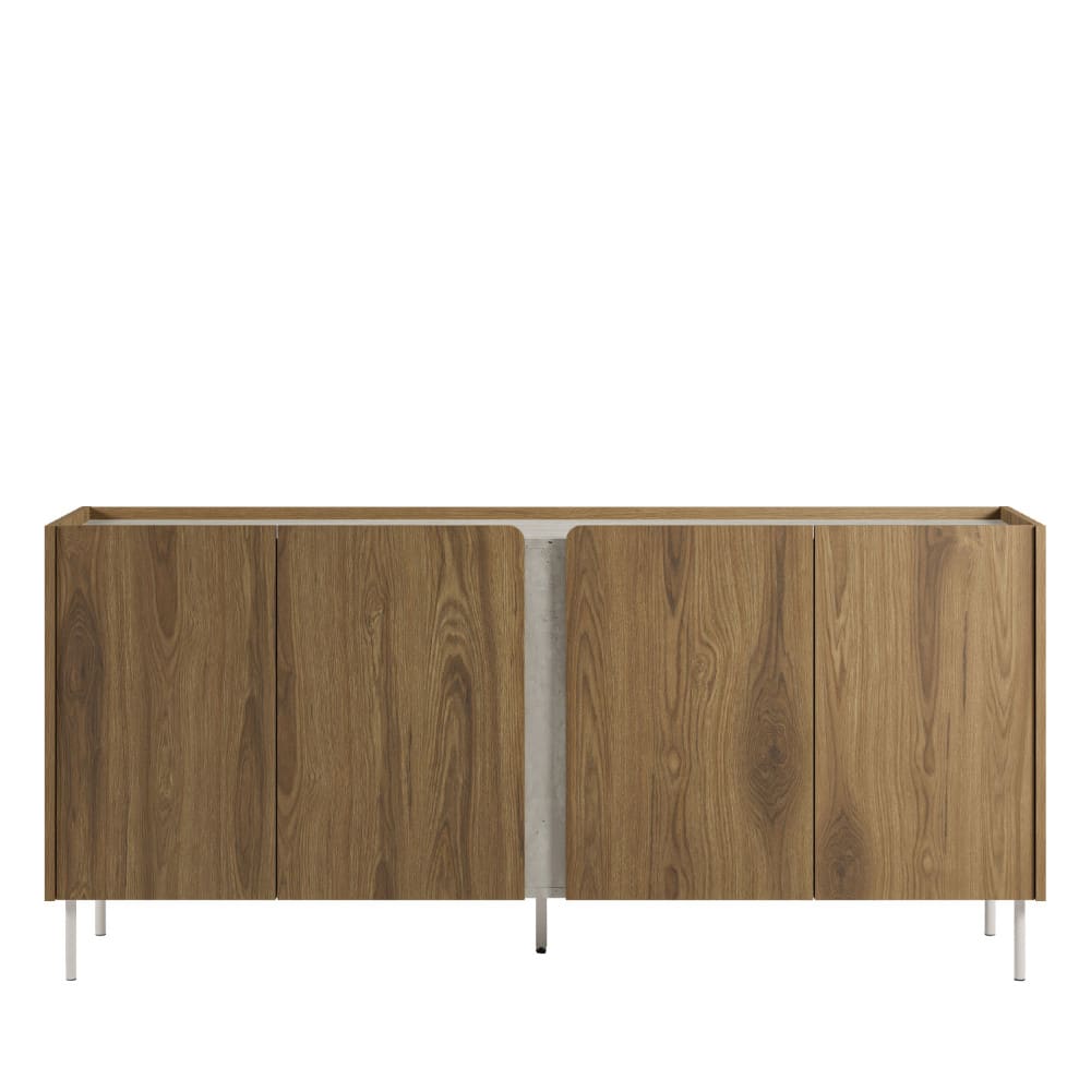 Buffet 4 portes en bois et effet travertin L180cm - Bois foncé
