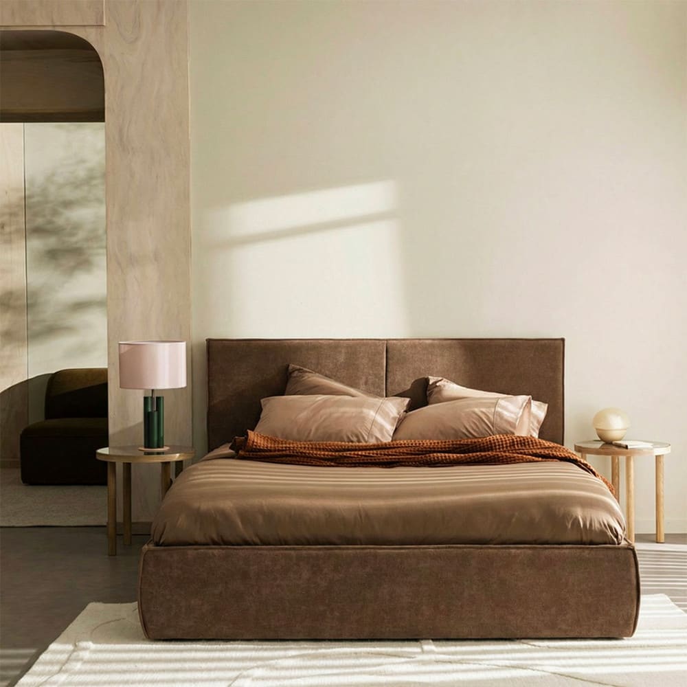 Lit coffre en tissu chenille 160x200cm - marron