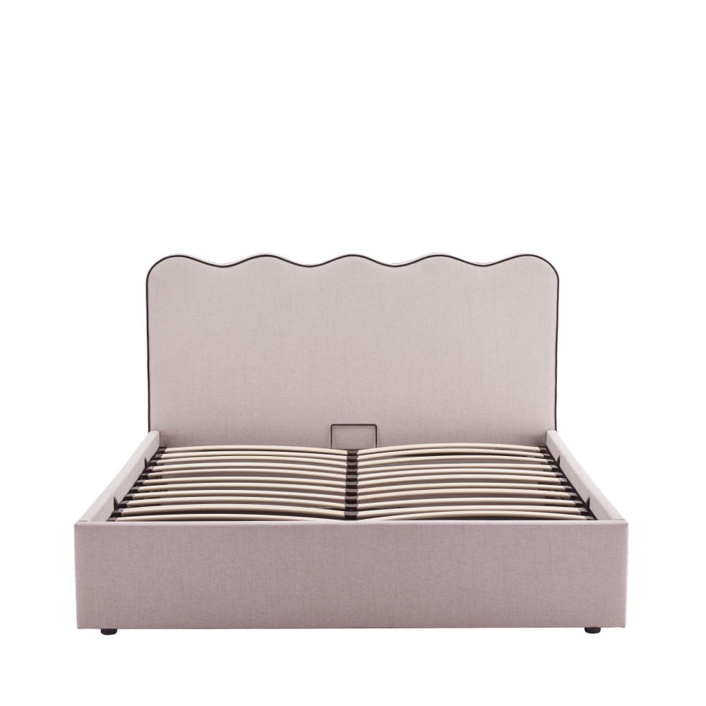 Lit coffre en tissu avec tête de lit ondulée 160x200cm - Beige