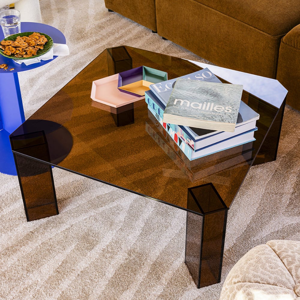 Table basse carrée en verre 80x80cm - Verre ambré