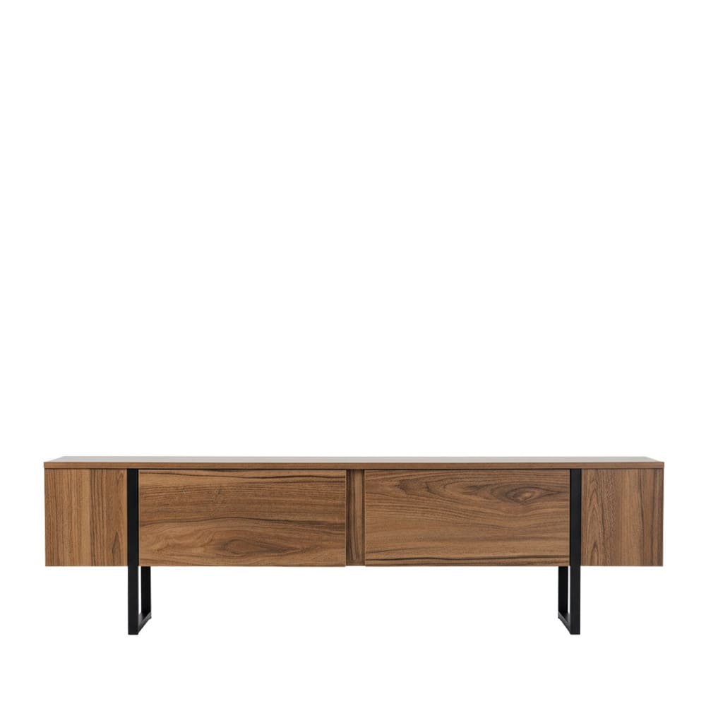 Meuble TV 2 portes en bois et métal L180cm - Bois foncé