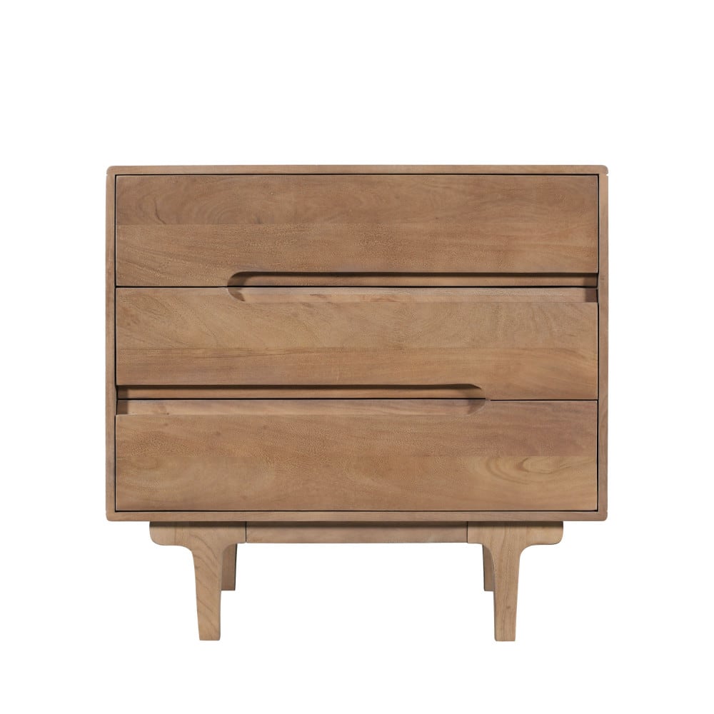 Commode 3 tiroirs en bois massif L80cm - Bois foncé