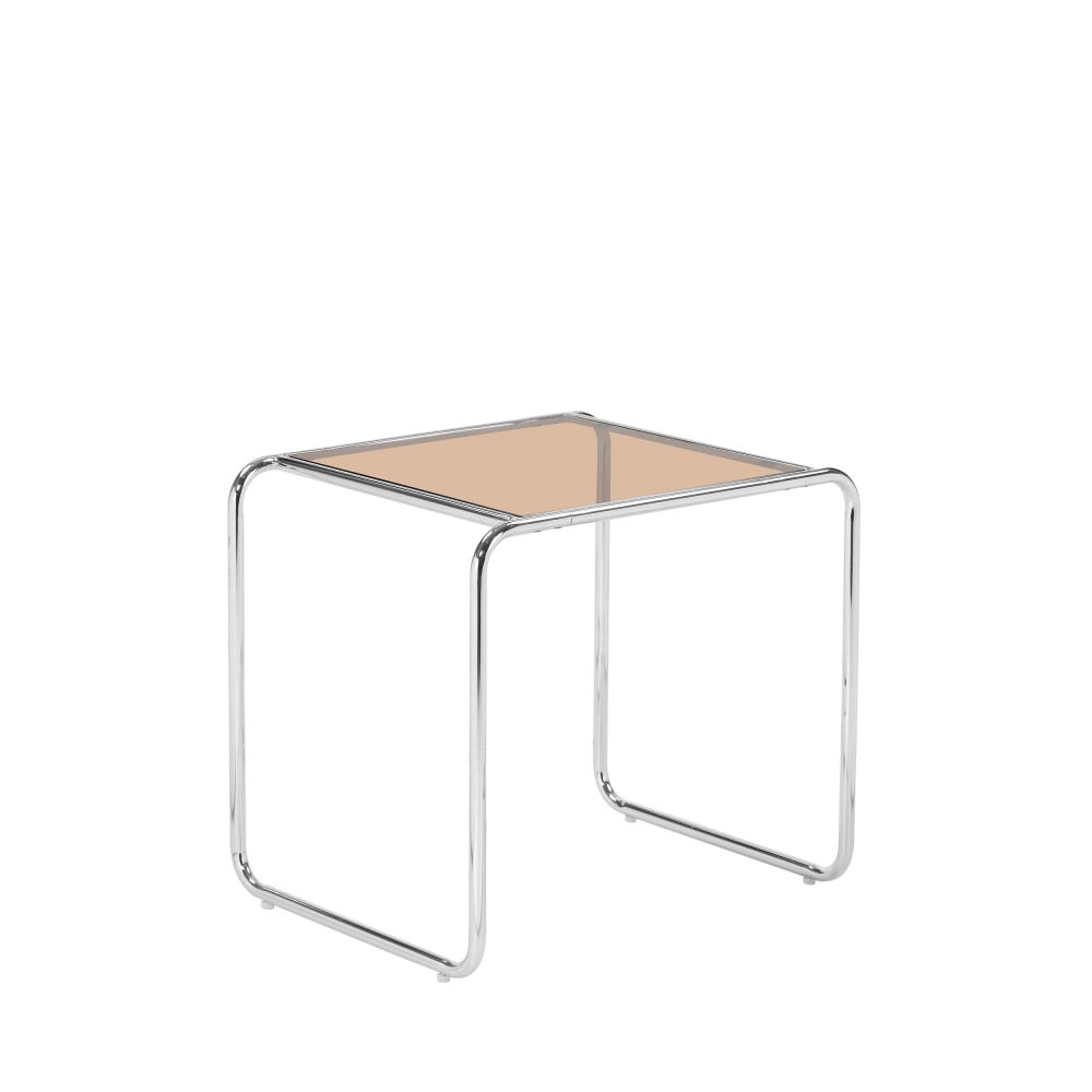 Table d'appoint en verre pieds chrome - verre ambré