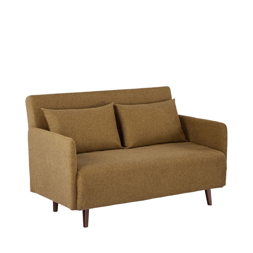 Canapé convertible 2 places en tissu pieds bois foncé - Bronze