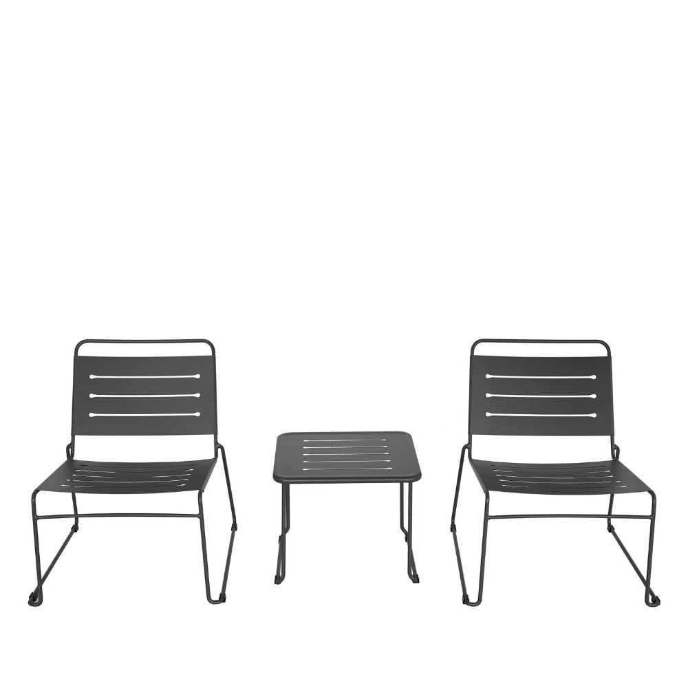 Salon de jardin 2 personnes en métal - Gris foncé