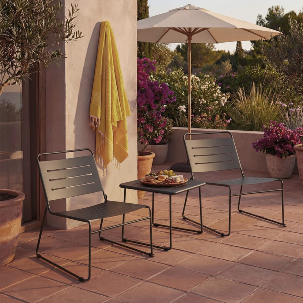 Salon de jardin 2 personnes en métal - Gris foncé