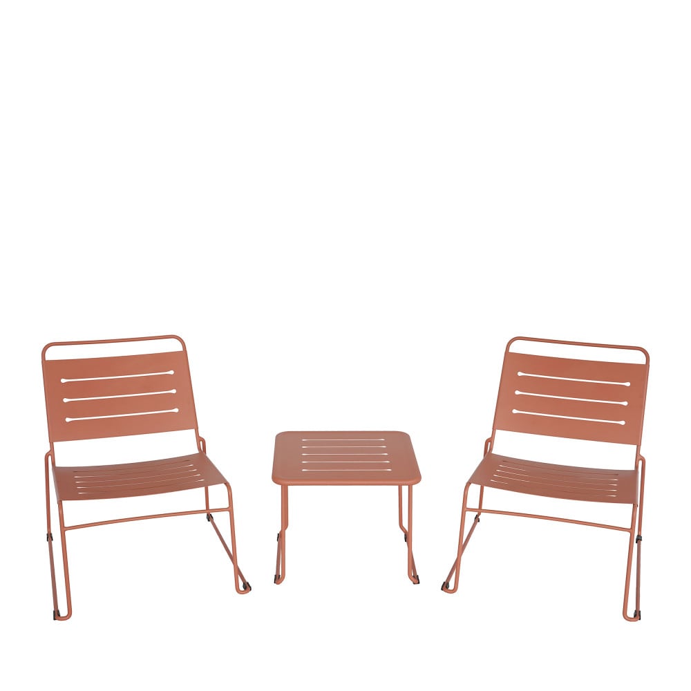 Salon de jardin 2 personnes en métal - Terracotta