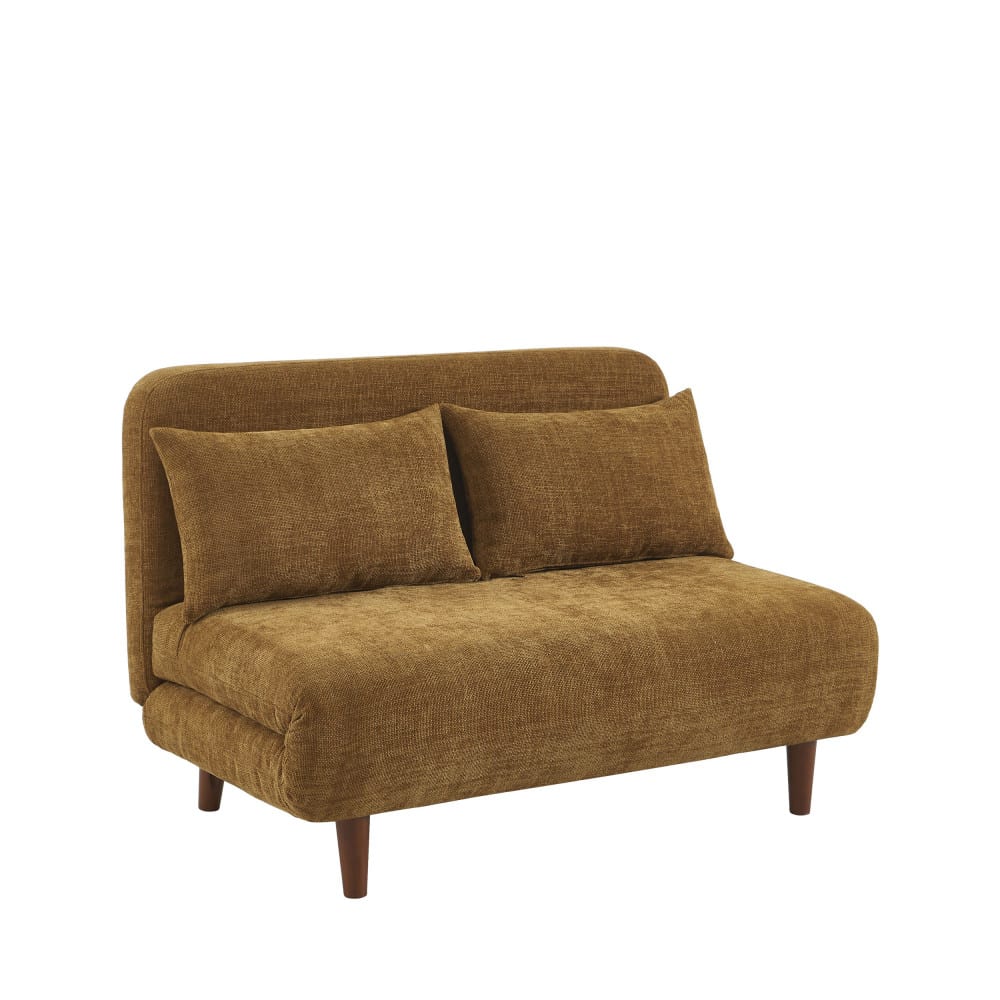 Canapé convertible 2 places en tissu pieds bois foncé - Bronze