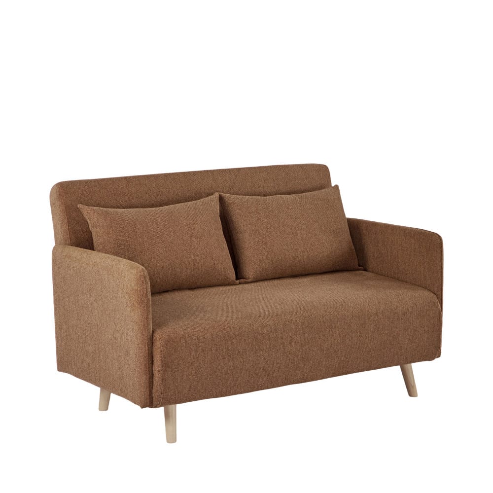 Canapé convertible 2 places en tissu pieds bois clair - Rouille