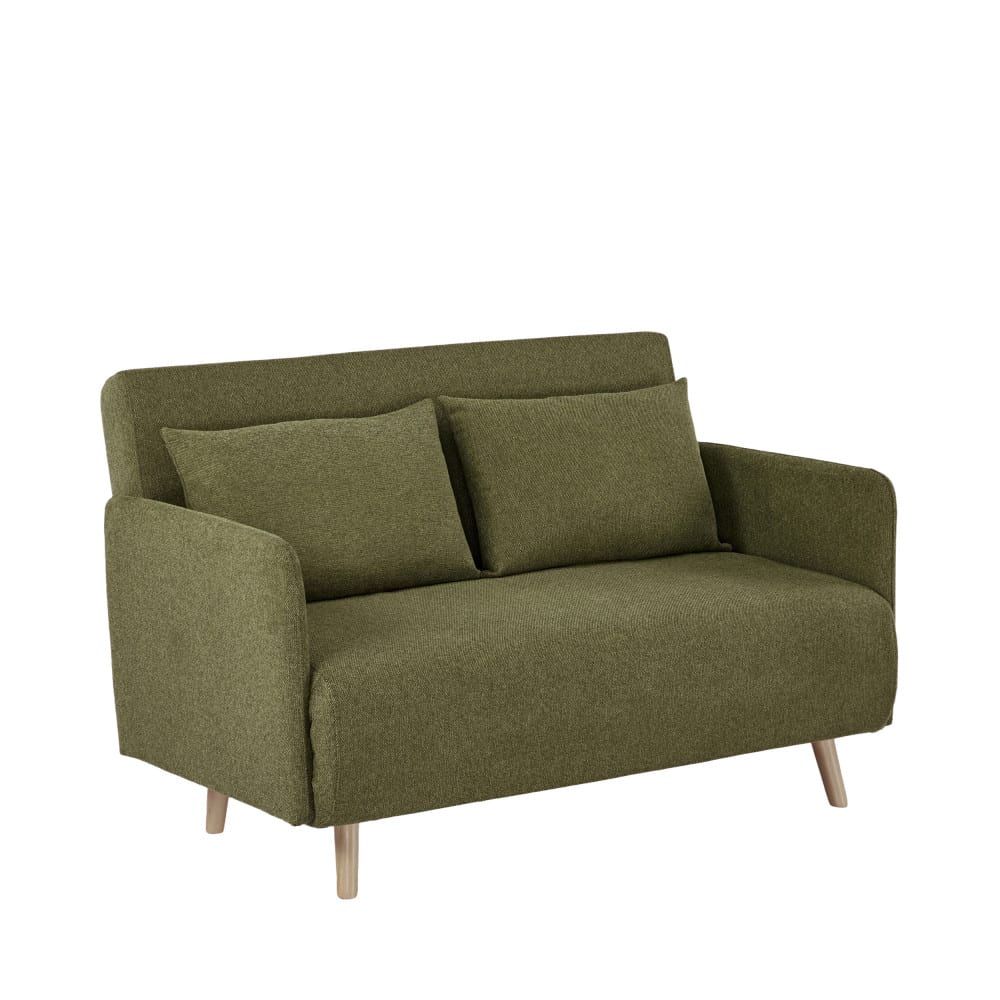 Canapé convertible 2 places en tissu pieds bois clair - Vert olive