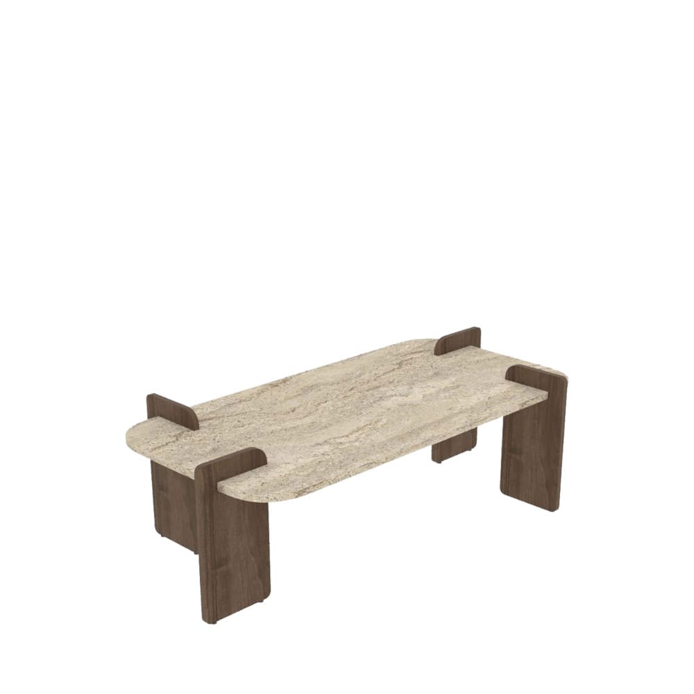 Table basse en bois et effet travertin 120x60cm - Beige
