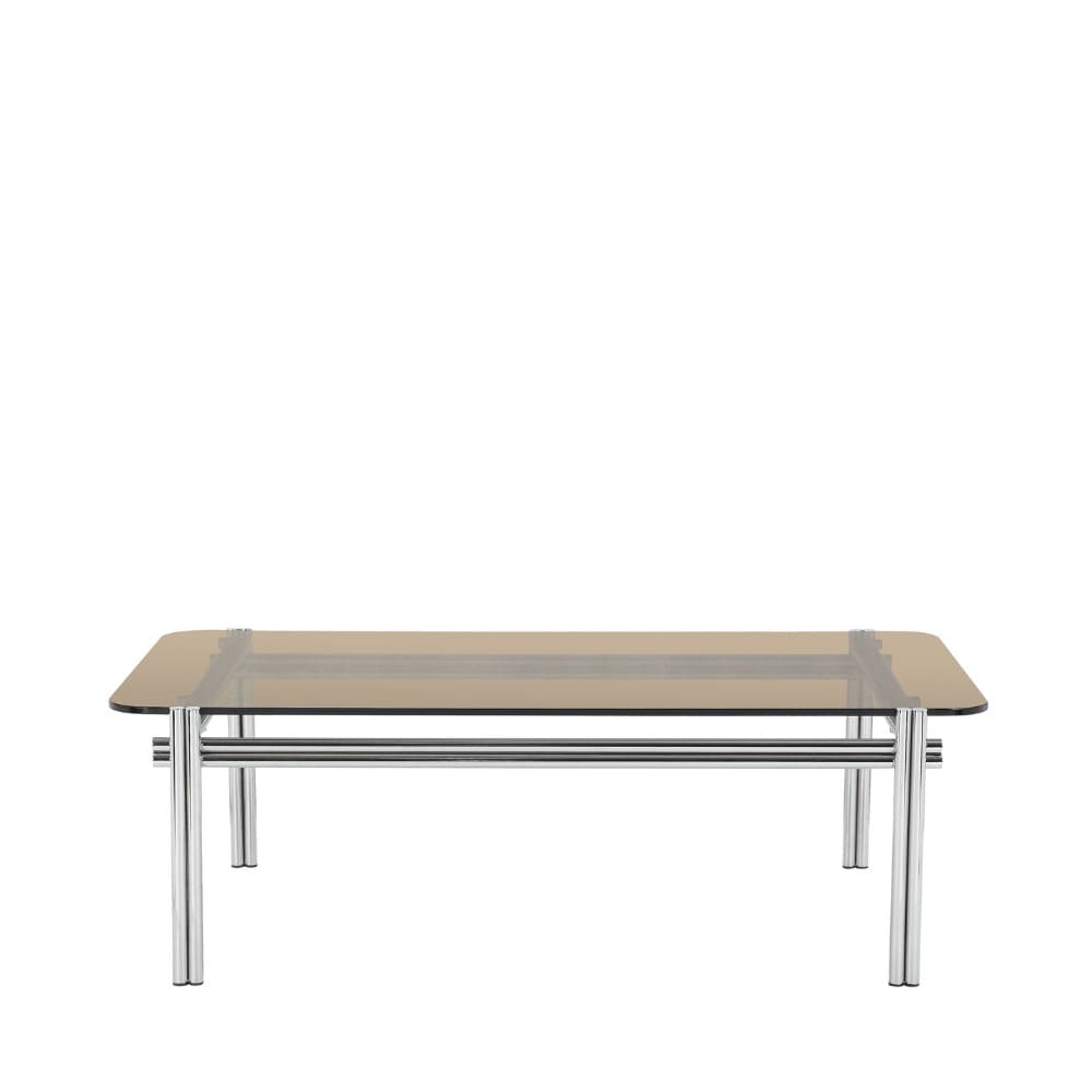 Table basse en verre pieds chrome - Verre ambré