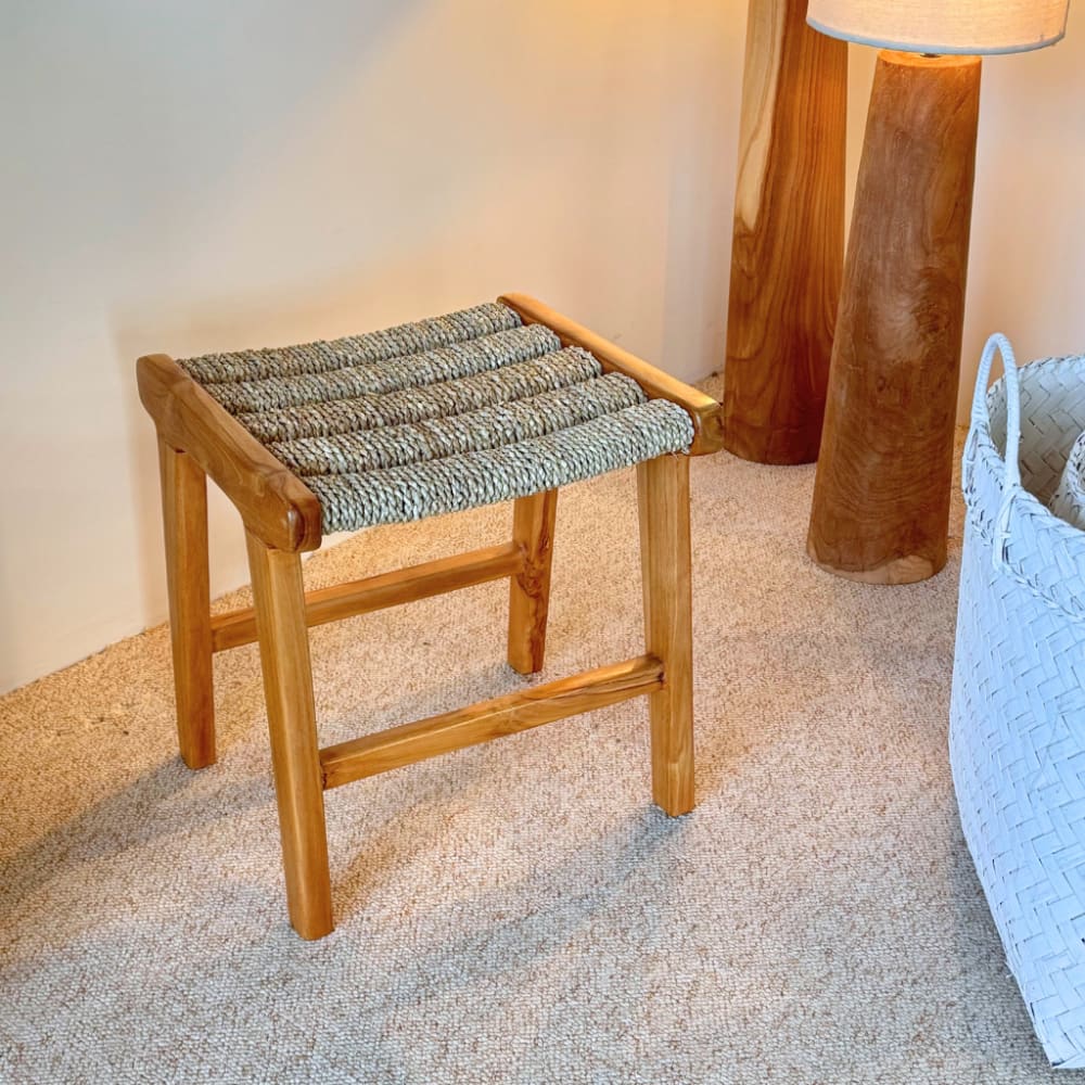 Tabouret en teck et corde tressé